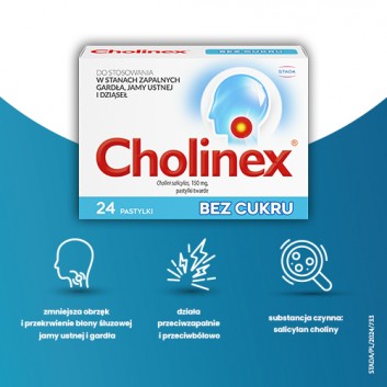 CHOLINEX Bez cukru, 24 pastylki do ssania - obrazek 2