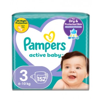 Pampers Pieluchy Active Baby rozmiar 3, 152 sztuki pieluszek - cena, opinie, właściwości