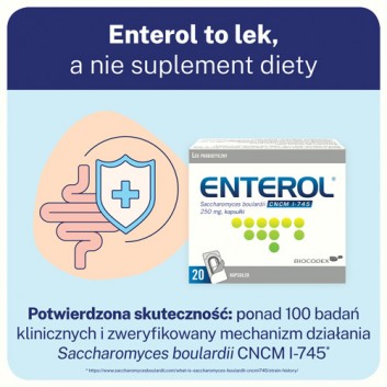 ENTEROL 250 mg - 20 kaps. - preparat przeciw biegunce - cena, opinie, wskazania - obrazek 3