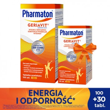 Zestaw Pharmaton Geriavit - 100 tabl. + Pharmaton Geriavit - 30 tabl. - cena, opinie, dawkowanie - obrazek 2