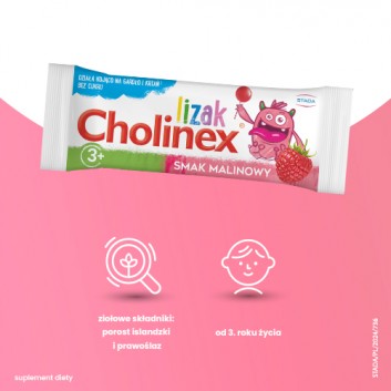 Cholinex lizak smak malinowy, 1 sztuka - obrazek 2