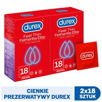 DUREX FETHERLITE ELITE Prezerwatywy supercienkie, 2 x 18 szt.