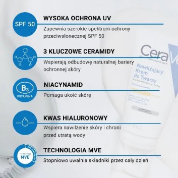 CeraVe, nawilżający krem do twarzy SPF 50, 52 ml - obrazek 4