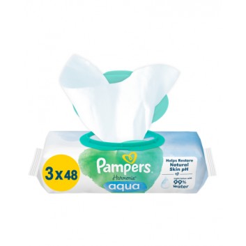 Pampers Harmonie Aqua Chusteczki nawilżane, 3 x 48 szt., cena, opinie, właściwości