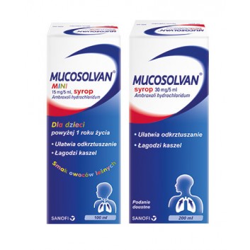 MUCOSOLVAN MINI syrop na kaszel u dziecka o smaku owoców leśnych, 100 ml + MUCOSOLVAN Syrop na kaszel, 200 ml