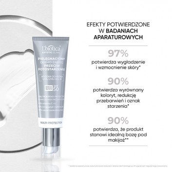 L'Biotica Estetic Clinic Meso Multiprotection Treatment Pielęgnacyjny Dermo-Zabieg Przeciw Fotostarzeniu SPF 50, 35 ml + L'Biotica Estetic Clinic Oxy Treatment Napinająco-Wygładzająca Dermo-Maska hydrożelowa, 1 sztuka - obrazek 3