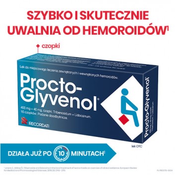 Procto-Glyvenol, 400 mg + 40 mg, czopki doodbytnicze, 10 sztuk - obrazek 2