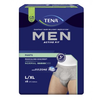 TENA Men Pants Normal Grey L/XL OTC Edition 95-130 cm, bielizna chłonna, 8 sztuk