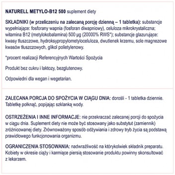 Naturell Metylo-B12 500, 120 tabletek - obrazek 9