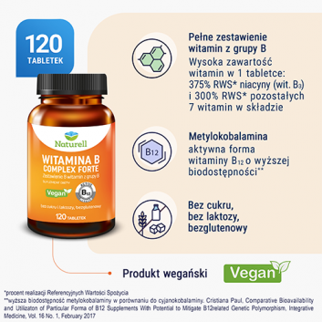 Naturell Witamina B Complex Forte, 120 tabletek - obrazek 3