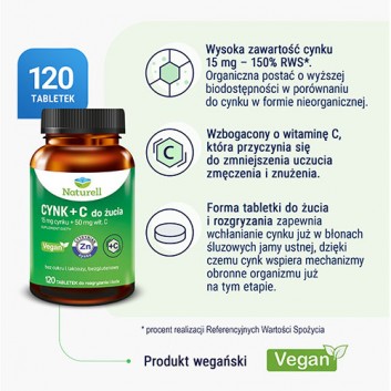 Naturell Cynk + C do żucia, 120 tabletek - obrazek 2