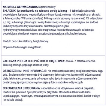 Naturell Ashwagandha, 120 tabletek - obrazek 7