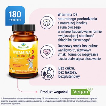 Naturell Witamina D dla dzieci 180 tabletek - obrazek 2