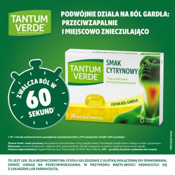 Tantum Verde 3 mg smak cytrynowy, 30 pastylek - obrazek 3