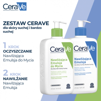 CERAVE Nawilżająca Emulsja do Mycia z ceramidami dla skóry normalnej i suchej, 473 ml + CERAVE Nawilżająca emulsja do twarzy i ciała do skóry suchej i bardzo suchej, 473 ml - obrazek 3