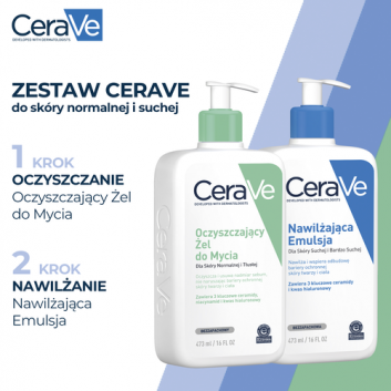 CERAVE Oczyszczający Żel do Mycia z ceramidami dla skóry normalnej i tłustej, 473 ml + CERAVE Nawilżająca emulsja do twarzy i ciała do skóry suchej i bardzo suchej, 473 ml - obrazek 3