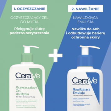 CERAVE Oczyszczający Żel do Mycia z ceramidami dla skóry normalnej i tłustej, 473 ml + CERAVE Nawilżająca emulsja do twarzy i ciała do skóry suchej i bardzo suchej, 473 ml - obrazek 4