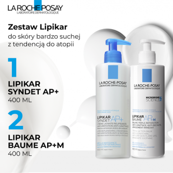 LA ROCHE-POSAY LIPIKAR SYNDET AP+ Krem myjący uzupełniający poziom lipidów, 400 ml + La Roche-Posay Lipikar Balsam AP+M - 400 ml - obrazek 2