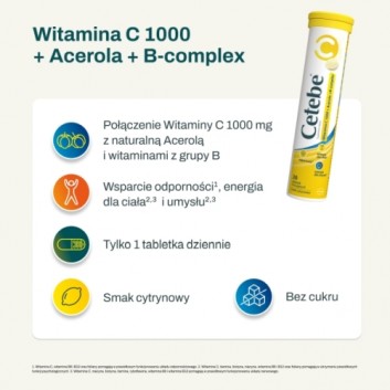 Cetebe Witamina C 1000 + Acerola + B-Complex, 20 tabletek musujących - obrazek 3