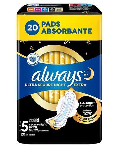 Always Ultra Secure Night Extra Podpaski ze skrzydełkami rozmiar 5, 20 sztuk