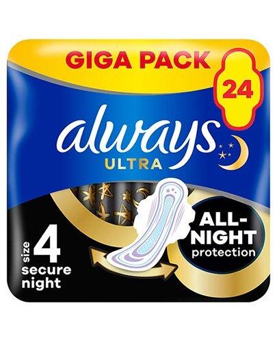 Always Ultra Secure Night Podpaski ze skrzydełkami rozmiar 4, 24 sztuki