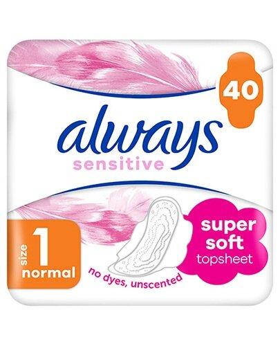 Always Ultra Sensitive Normal rozmiar 1 Podpaski ze skrzydełkami, 40 sztuk