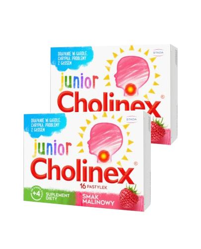 CHOLINEX JUNIOR Smak Malinowy, 2 x 16 pastylek do ssania