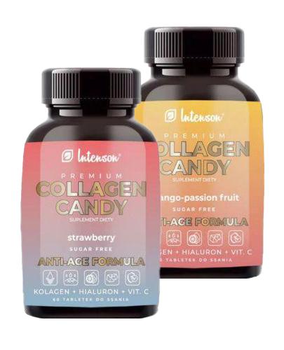 COLLAGEN CANDY Anti-Age Formuła o smaku truskawkowym, 60 tabletek + COLLAGEN CANDY Anti-Age Formuła o smaku mango-marakuja, 60 tabletek