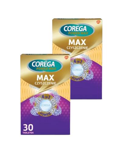 Corega Max Czyszczenie Tabletki do czyszczenia protez zębowych 4w1 z aktywnym tlenem, 2 x 30 tabletek + COREGA Wanienka do protezy - 1 szt.