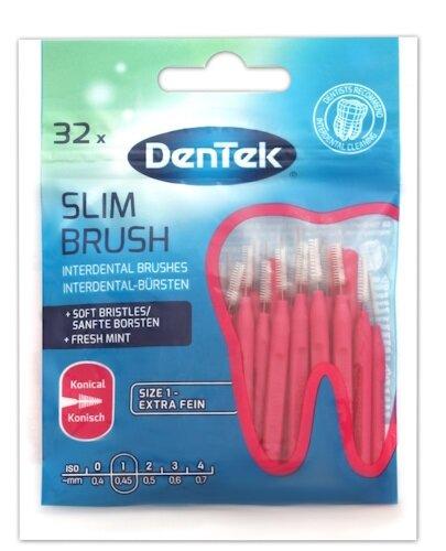 DenTek Slim Brush, szczoteczki międzyzębowe, rozmiar 1 (0,45 mm), 32 sztuki