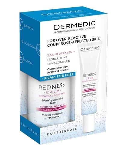 Dermedic Redness Calm krem-koncentrat na chroniczne zaczerwienienia, 40 ml + kojąca Pianka oczyszczająca, 170 ml  [ZESTAW]