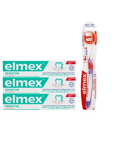 ELMEX SENSITIVE Pasta do zębów wrażliwych - 3 x 75 ml + ELMEX Szczoteczka do zębów przeciw próchnicy, miękka - 1 szt.