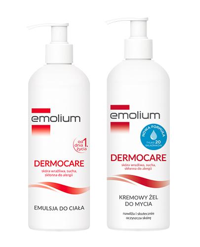 EMOLIUM DERMOCARE Emulsja do ciała, 400 ml + Emolium Dermocare Kremowy żel do mycia do skóry wrażliwej, suchej, skłonnej do alergii, 400 ml