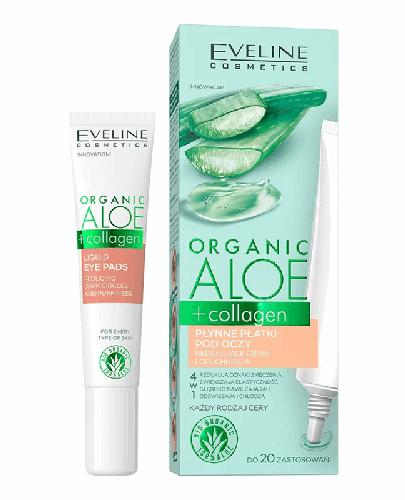 Eveline Cosmetics Organic Aloe + Collagen Płynne Płatki pod oczy redukujące cienie i opuchnięcia 4 w 1, 20 ml, cena, wskazania, właściwości