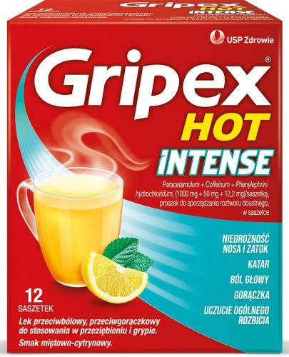 Gripex Hot Intense 1000 mg + 50 mg + 12,2 mg/saszetkę, 12 saszetek