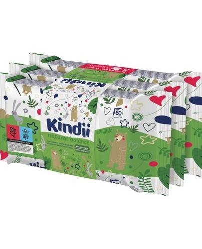 Kindii Natural Balance chusteczki nawilżane dla dzieci i niemowląt, 3 x 60 sztuk