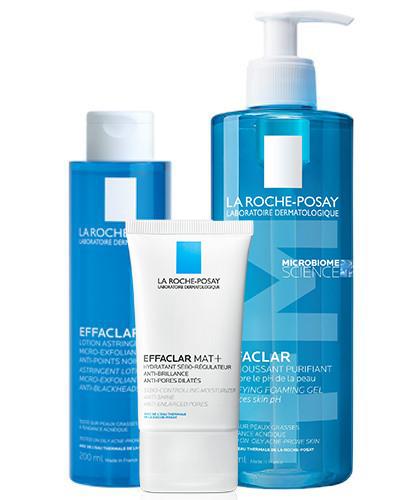 LA ROCHE-POSAY EFFACLAR Żel oczyszczający - 400 ml + mikrozłuszczający tonik zwężający pory - 200 ml + MAT Seboregulujący krem przeciw błyszczeniu skóry - 40 ml - cena, opinie, właściwości