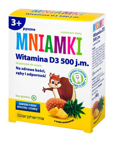 MNIAMKI Witamina D 500 j.m. o smaku ananasowym - 60 past.