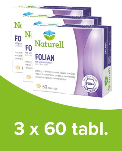 NATURELL FOLIAN - 3 x 60 tabl. Suplementacja kwasu foliowego.