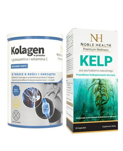 NOBLE HEALTH  Kolagen w proszku + glukozamina i witamina C - 100 g + NOBLE HEALTH KELP - 45 kaps. 