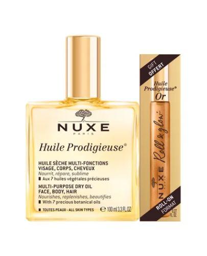 Nuxe Huile Prodigieuse Olejek suchy 100 ml + Huile Prodigieuse Or Roll-on 8 ml [ZESTAW]