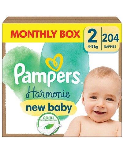 Pampers Harmonie Baby Pieluszki, rozmiar 2 4 kg-8 kg, 204 sztuk