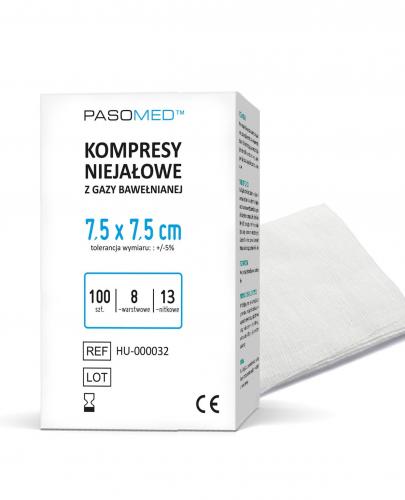 Pasomed Kompresy niejałowe 13 nitkowe 8 warstwowe 7,5 x 7,5 cm 100 sztuk