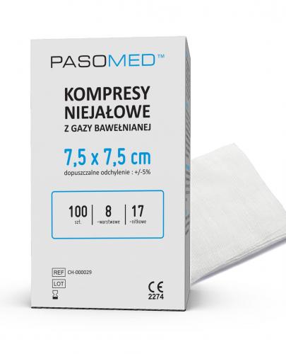 Pasomed kompresy niejałowe z gazy bawełnianej 17 nitek 8 warstw 7,5x 7,5cm 100 sztuk