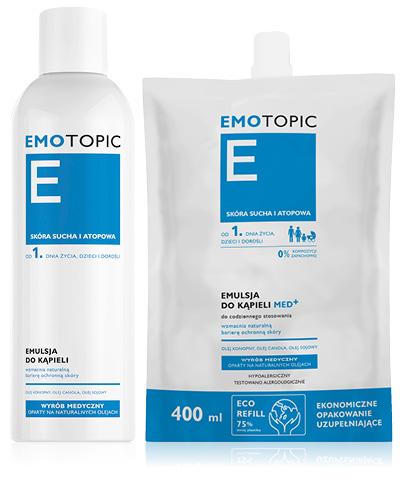 PHARMACERIS  EMOTOPIC Emulsja do kąpieli - 400 ml + Emotopic Emulsja do kąpieli MED+ do codziennego stosowania zapas, 400 ml