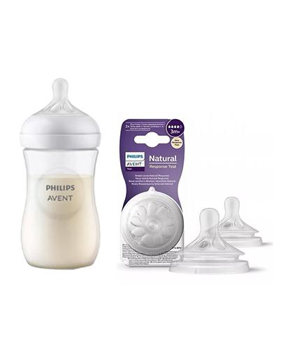 Philips Avent Responsywna Butelka Natural SCY903/01, 260 ml + Philips Avent Responsywny Smoczek Natural 3m+ SCY964/02, 2 sztuki