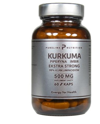 PURELINE NUTRITION Kurkuma Piperyna Imbir Ekstra Strong 95% Kurkuminoidów 500 mg, 60 kapsułek