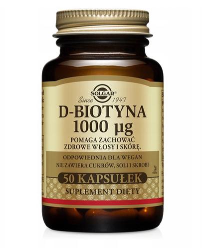 SOLGAR D-Biotyna 1000 ug - 50 kaps. Na skórę i włosy - cena, opinie, dawkowanie