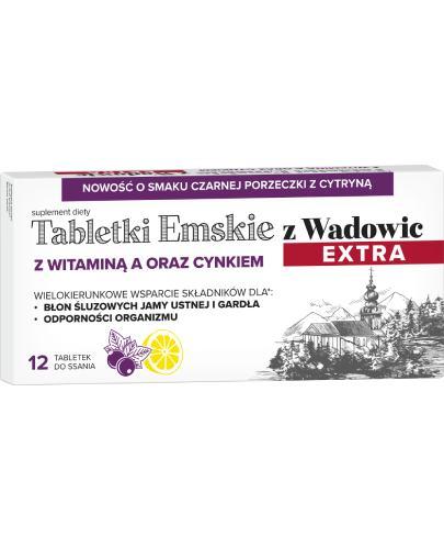 Tabletki Emskie Z Wadowic Extra o smaku czarnej porzeczki z cytryną z witaminą A oraz cynkiem, 12 tabletek do ssania